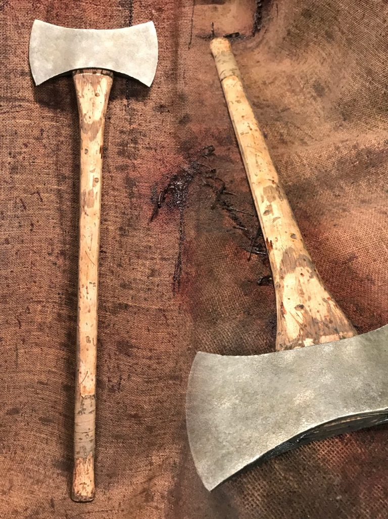 Image Of A Double-headed Battle Axe Made Of Damascus Steel On